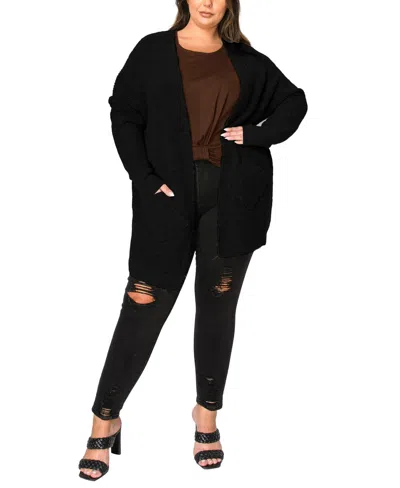 COIN 1804 PLUS SIZE MARLED KNIT POCKET CARDIGAN SWEATER