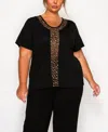 Coin 1804 Plus Size Pebble Mesh Inset Short Sleeve Top In Black