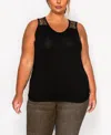 Coin 1804 Plus Size Pebble Mesh Inset Side Ruched Tank Top In Black