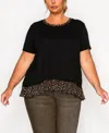 Coin 1804 Plus Size Pebble Mesh Pleat Back Short Sleeve Top In Black