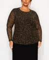 Coin 1804 Plus Size Pebble Mesh Scoop Neck Long Sleeve Top In Black