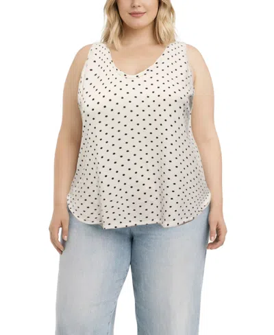 Coin 1804 Plus Size Polka Dot Bubble Crinkley Double Tank Top In White