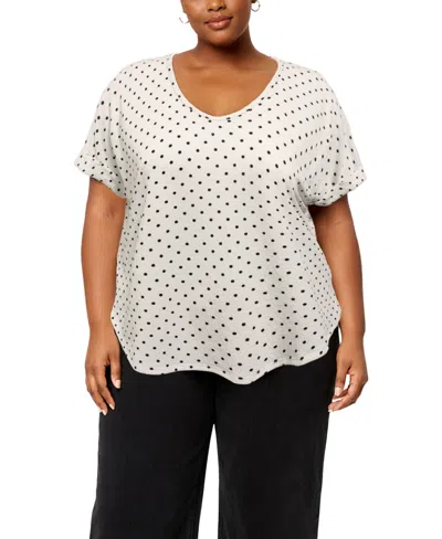 Coin 1804 Plus Size Polka Dot Bubble Crinkley Rolled Sleeve Top In Multi