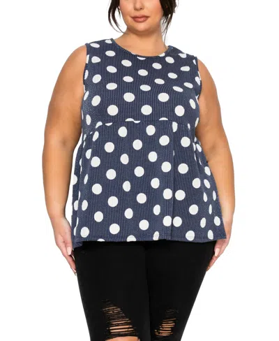 Coin 1804 Plus Size Polka Dot Double Knit Babydoll Tank In Blue