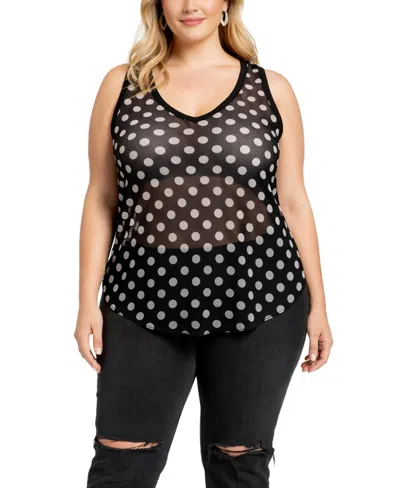 Coin 1804 Plus Size Polka Dot Mesh Double Tank Top In Black