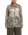 Coin 1804 Plus Size Python Mesh Button-front Shirt In Gray