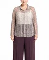Coin 1804 Plus Size Python Mesh Button-front Shirt In Pink