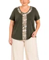 Coin 1804 Plus Size Python Mesh Inset Short-sleeve Top In Green
