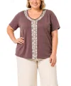 Coin 1804 Plus Size Python Mesh Inset V-neck Top In Purple