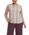 Coin 1804 Plus Size Python Mesh Long-sleeve Top In Neutral