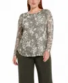 Coin 1804 Plus Size Python Mesh Scoop Neck Top In Green