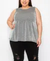 Coin 1804 Plus Size Variegated Textured Stripe Baby Doll Tank Top In Black Ivory