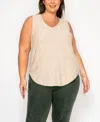 Coin 1804 Plus Size Spiral Wave Texture Double V-neck Curved Hem Tank Top In Neutral