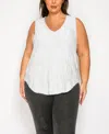 Coin 1804 Plus Size Spiral Wave Texture Double V-neck Curved Hem Tank Top In White