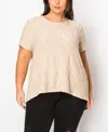 Coin 1804 Plus Size Spiral Wave Texture Short Sleeve Button Back Top In Taupe