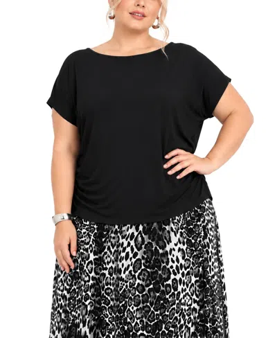 Coin 1804 Plus Size Techno Crepe Short-sleeve Top In Black