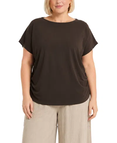 Coin 1804 Plus Size Techno Crepe Short-sleeve Top In Brown