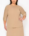 Coin 1804 Plus Size Textured Rib Side Rushed Scoop Neck Tank Top In Taupe
