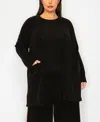 Coin 1804 Plus Size Textured Rib Front Pocket Side Slit Cardigan Sweater In Black