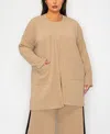 Coin 1804 Plus Size Textured Rib Front Pocket Side Slit Cardigan Sweater In Taupe