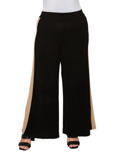Coin 1804 Plus Size Textured Rib Side Contrast Pants In Black