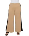 Coin 1804 Plus Size Textured Rib Side Contrast Pants In Taupe