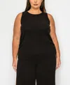Coin 1804 Plus Size Textured Rib Side Rushed Scoop Neck Tank Top In Black
