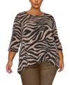 Coin 1804 Plus Size Textured Zebra Button Back Top In Brown