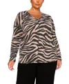Coin 1804 Plus Size Textured Zebra V Neck Dolman Top In Animal Print