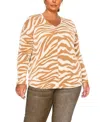 Coin 1804 Plus Size Textured Zebra V Neck Dolman Top In Brown