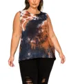 Coin 1804 Plus Size Tie Dye Button Back Tank Top In Multi