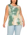 Coin 1804 Plus Size Tie Dye Button Back Tank Top