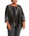 Coin 1804 Plus Size Tie Dye Cozy Button Back Top In Black