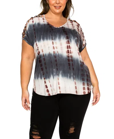Coin 1804 Plus Size Tie Dye Lattice Sleeve Dolman T-shirt