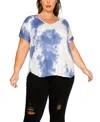 Coin 1804 Plus Size Tie Dye V-neck Rolled Sleeve Dolman T-shirt