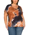 Coin 1804 Plus Size Tie Dye V-neck Rolled Sleeve Dolman T-shirt