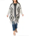 Coin 1804 Plus Size Tribal Cardigan Sweater With Fringe In Gray