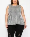 Coin 1804 Plus Size Variegated Textured Stripe Baby Doll Tank Top In Black Ivory