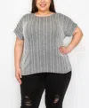 COIN 1804 PLUS SIZE VARIEGATED TEXTURED STRIPE SCOOPNECK TOP