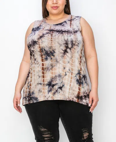 Coin 1804 Plus Tie Dye Button Back Tank Top In Navy Brown