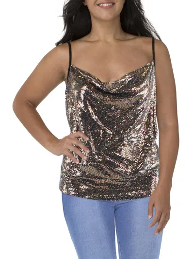 Coin 1804 Plus Womens Cowl Neck Metallic Shell In Gold