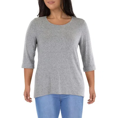Coin 1804 Plus Womens Crewneck Cuff Sleeve Pullover Sweater In Grey