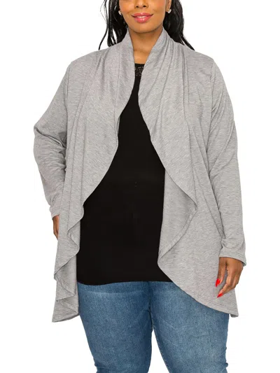 Coin 1804 Plus Size Draped Flyaway Cardigan Duster Knit Top In Grey