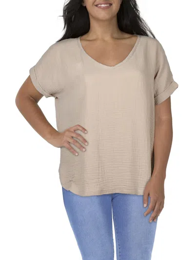 Coin 1804 Plus Womens Gauze V-neck T-shirt In Brown