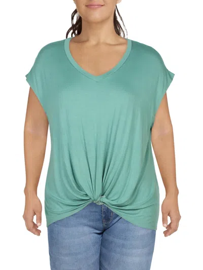 Coin 1804 Plus Womens Knot-front Cap Sleeve T-shirt In Green