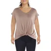 Coin 1804 Plus Womens Knot-front Cap Sleeve T-shirt In Multi