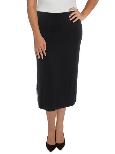 Coin 1804 Plus Womens Metallic Contrast Long A-line Skirt In Black
