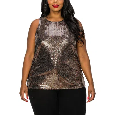 Coin 1804 Plus Womens Metallic Sequined Blouse In Gold