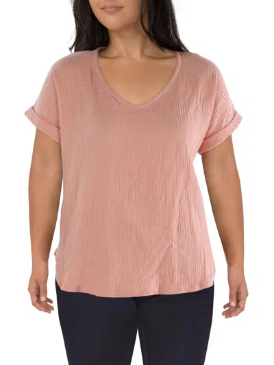 Coin 1804 Plus Womens Scoop Neck Rayon Blouse In Orange