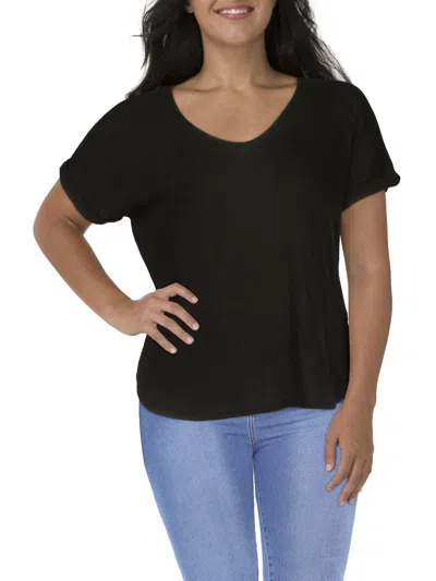 Coin 1804 Plus Womens Scoop Neck Ribbed Blouse In Black